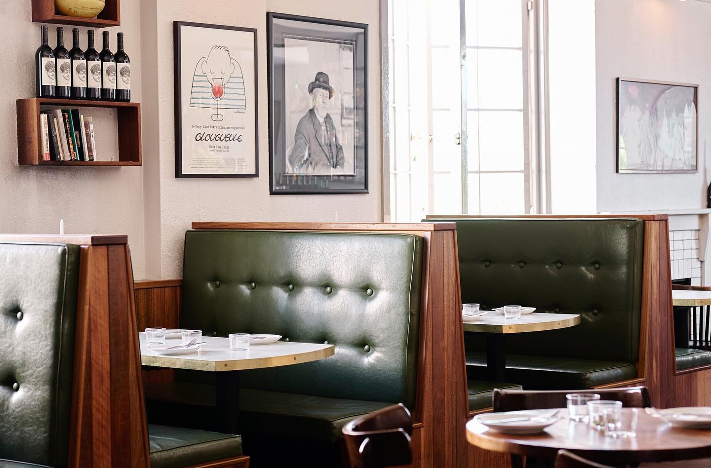 Green booths at Bar Rochford in Caberra